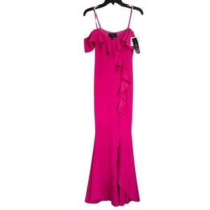 Betsy & Adam Pink Ruffle Gown, Size 4 NWT